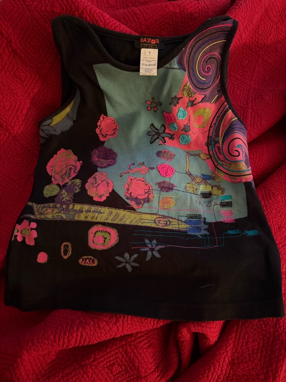 Black Floral Print Crop Tank Top - Small